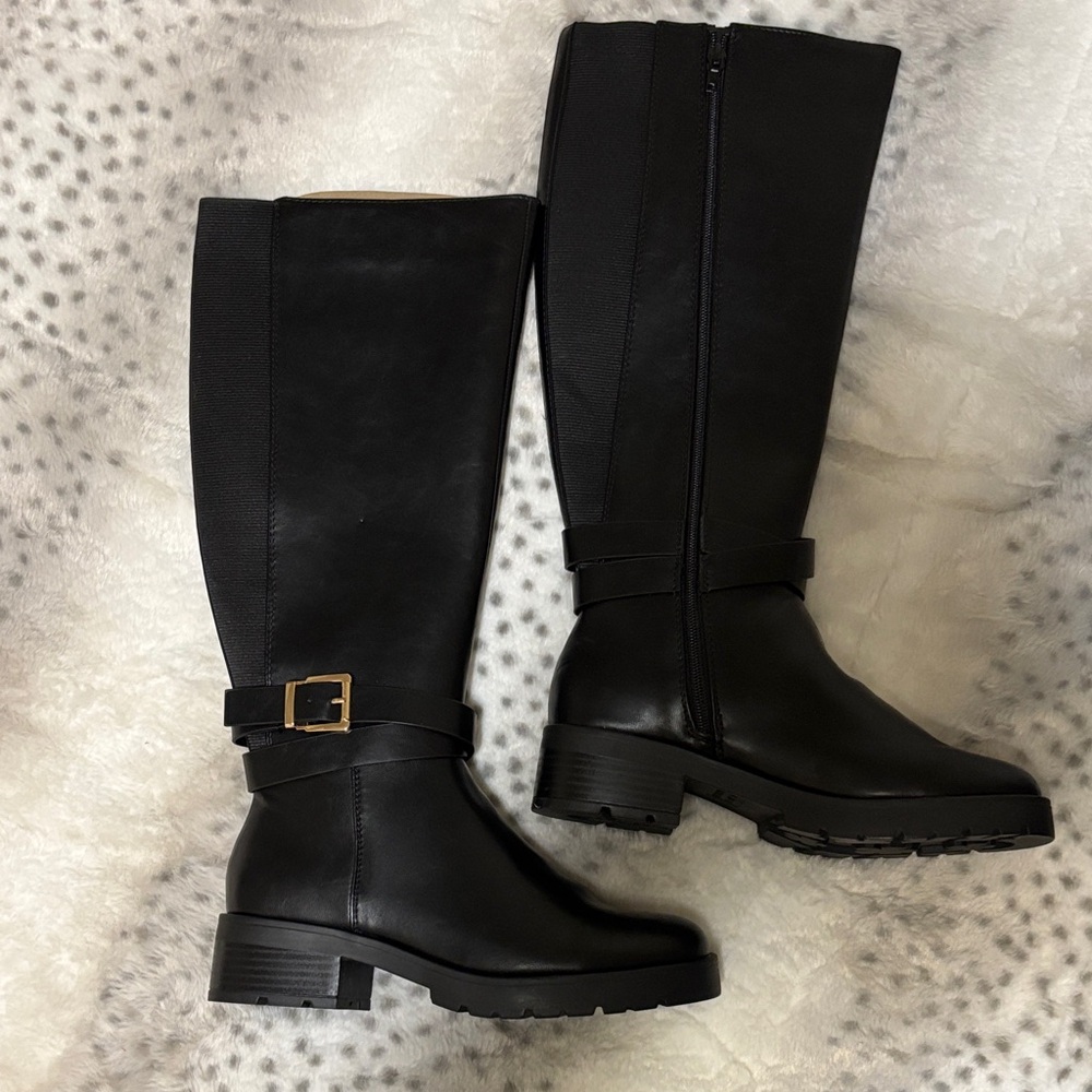 Elegant Black Over the Knee Boots with Buckle Detail
